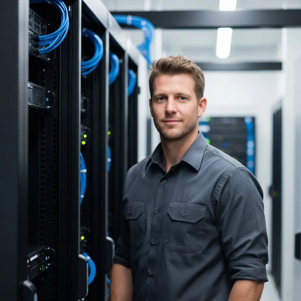 WMG Technical Installations field engineer installing a server rack